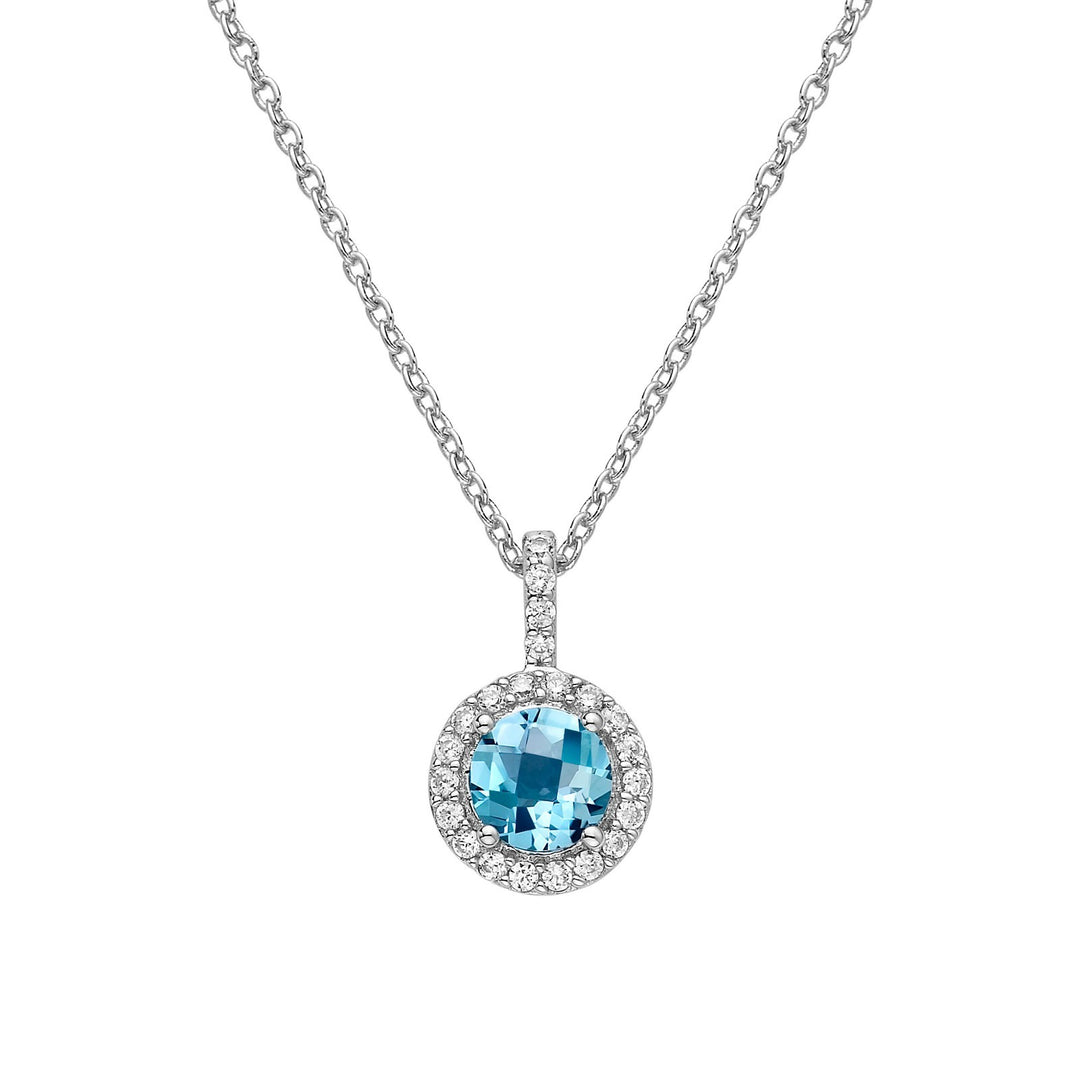 Genuine Blue Topaz Halo Necklace