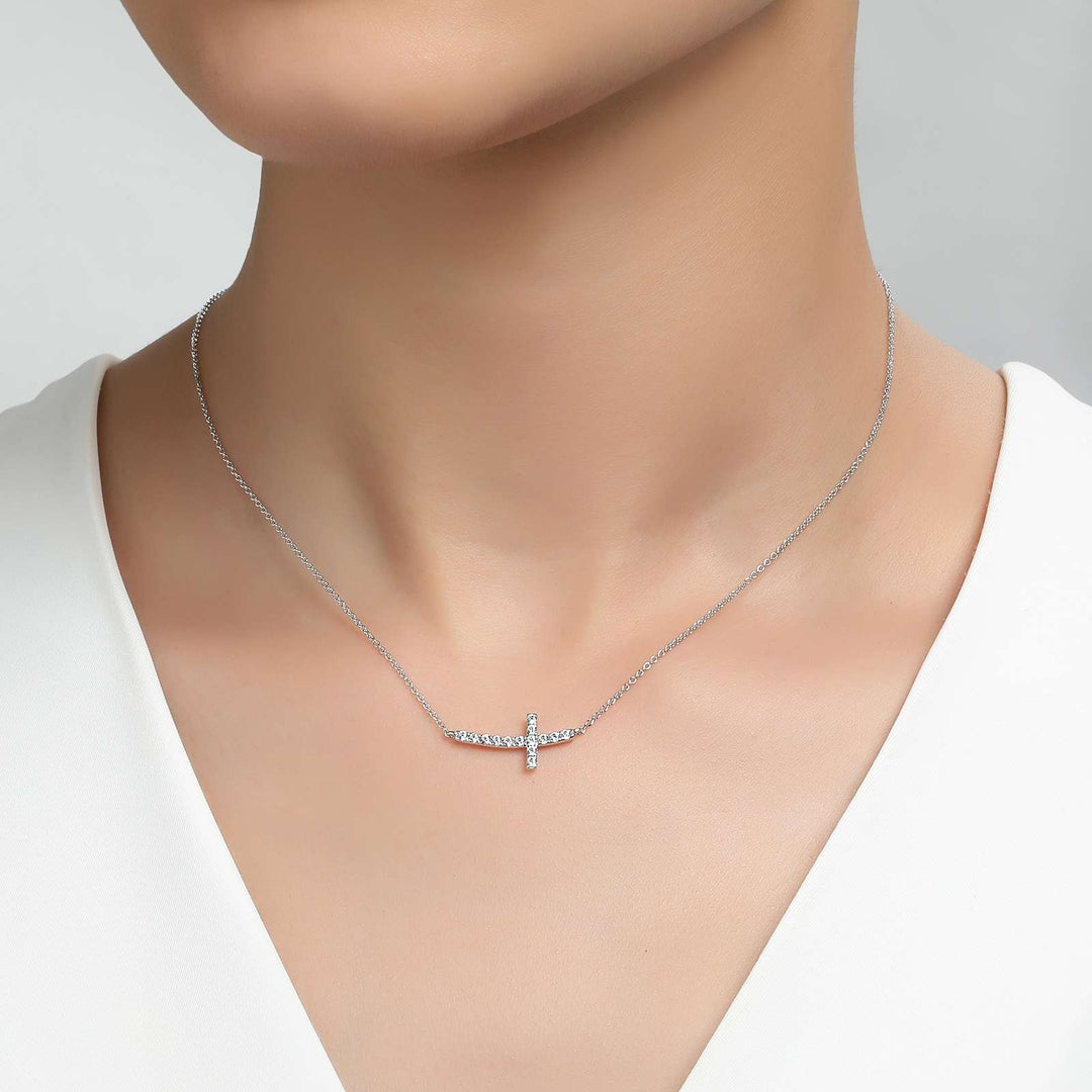 Sideways Curved Cross Necklace