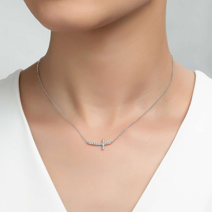 Sideways Curved Cross Necklace