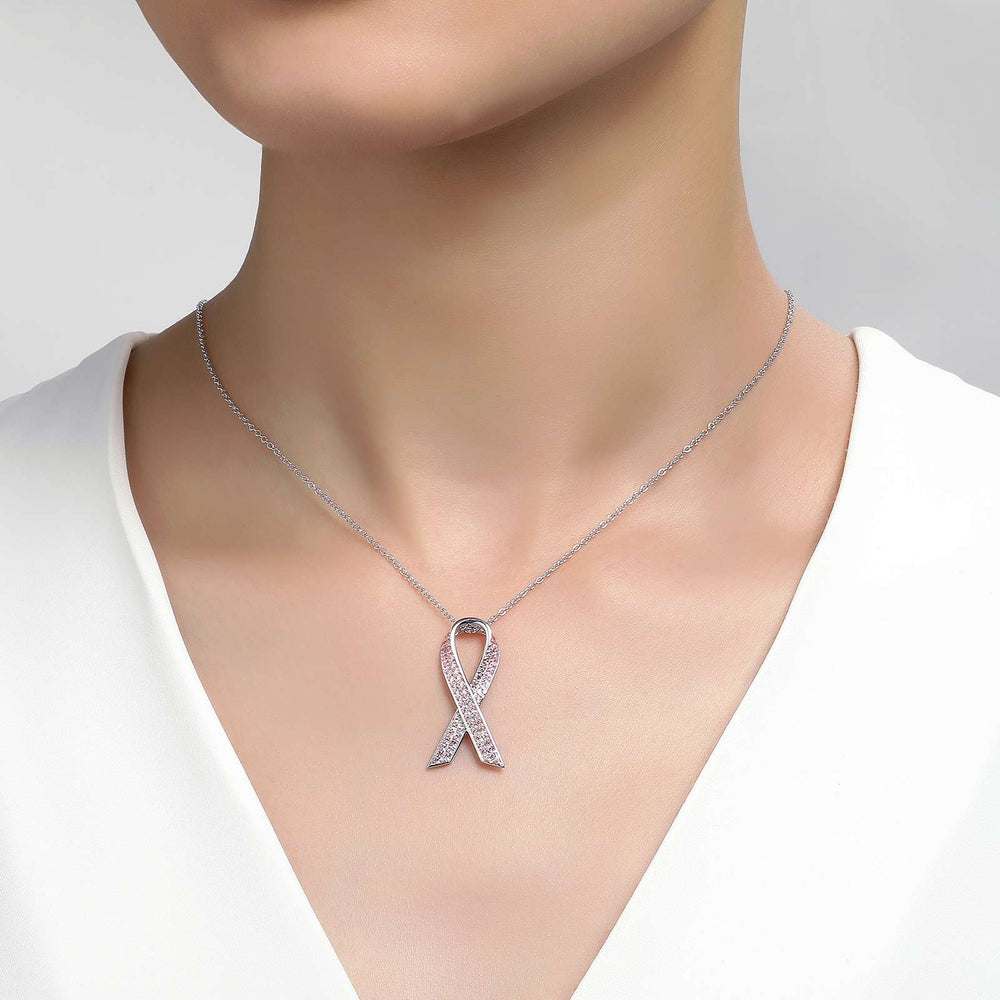 Pave Pink Ribbon Necklace