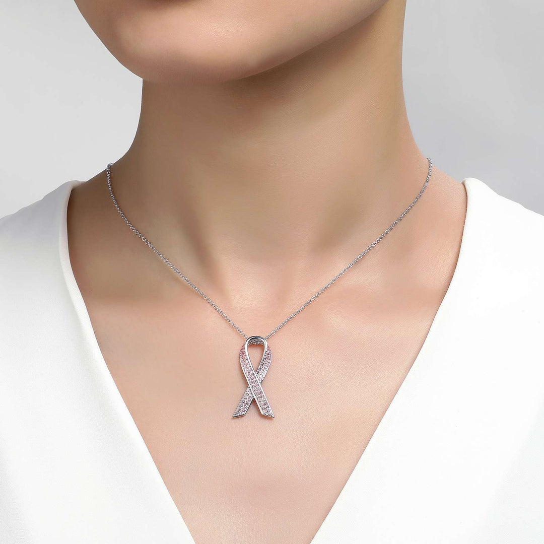 Pave Pink Ribbon Necklace