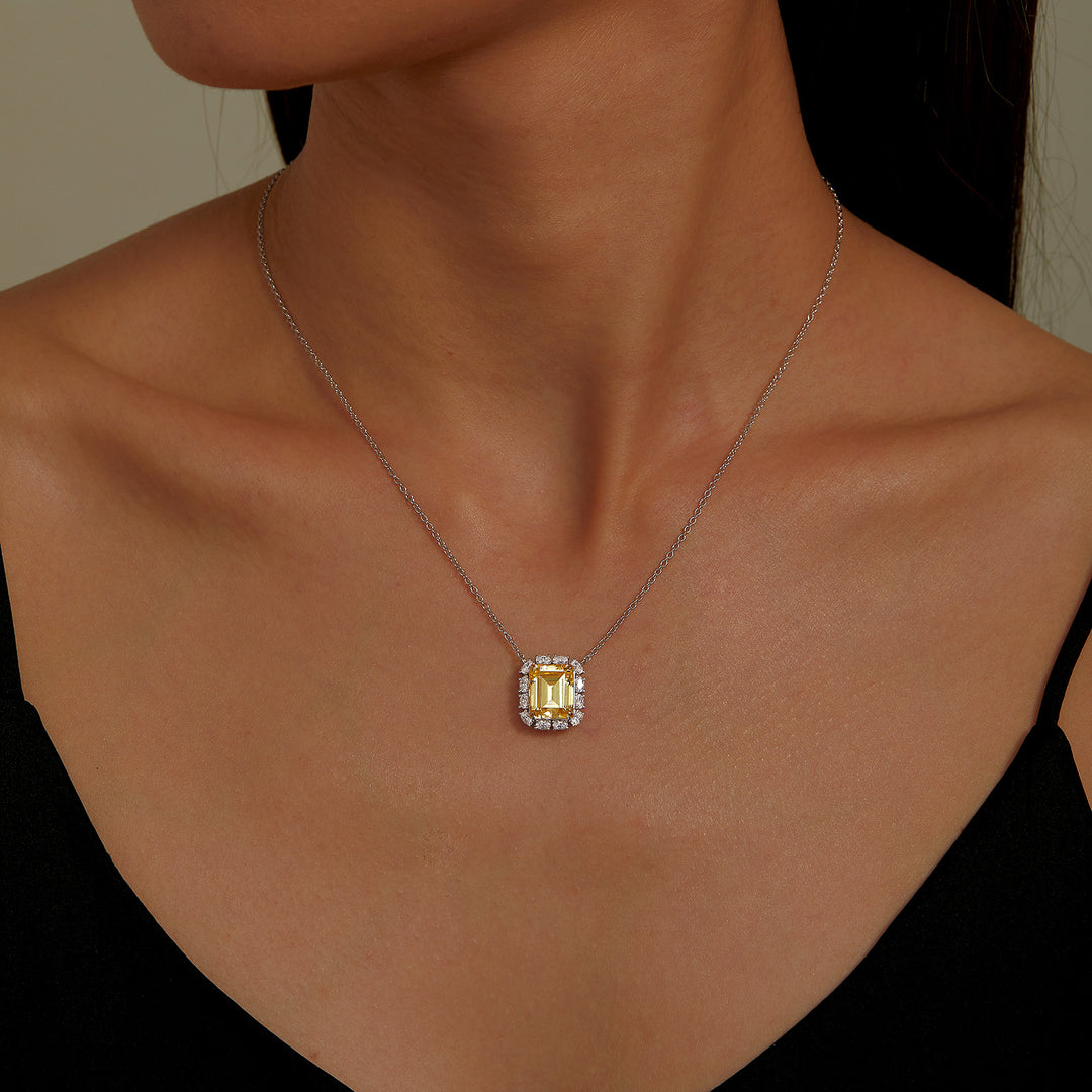Emerald-Cut Halo Necklace