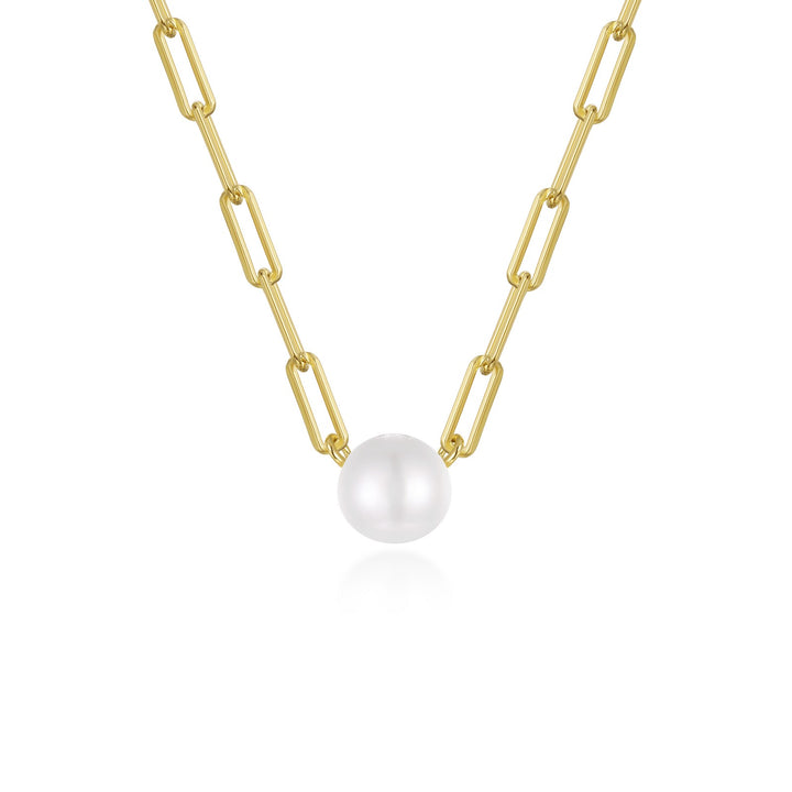 Paperclip Necklace with Cultured Freshwater Pearl