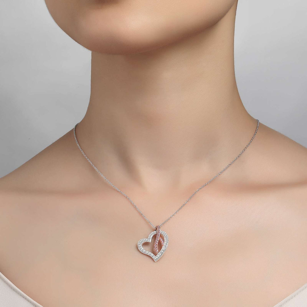 Pink Ribbon Heart Pendant Necklace