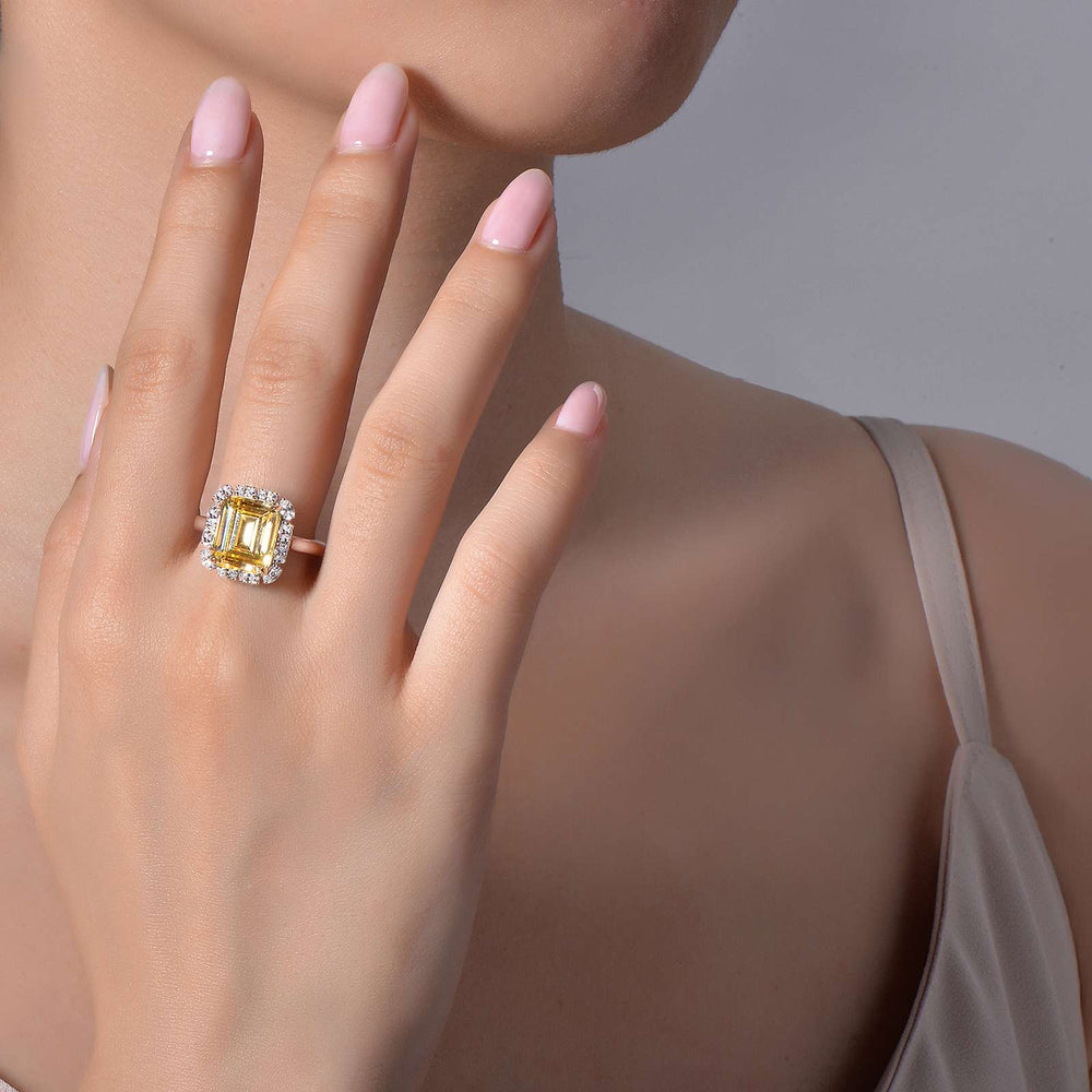 Emerald-Cut Halo Engagement Ring