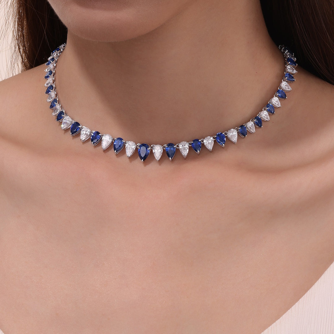38 CTW Fancy Lab-Grown Sapphire Tennis Choker Necklace